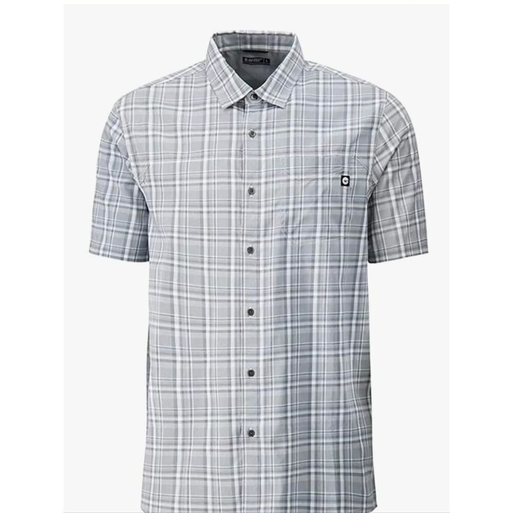 HI-TEC XXL Indian Kettles Stretch Gray Plaid Pocket Short Sleeve Men's Shirt